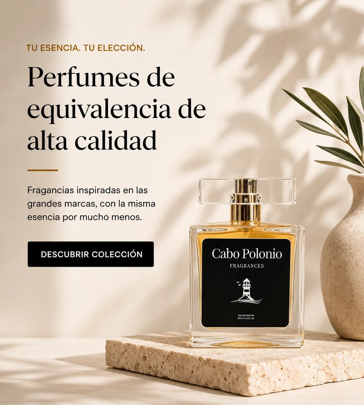 Perfume Cabo Polonio sobre piedra en portada móvil de perfumes de equivalencia