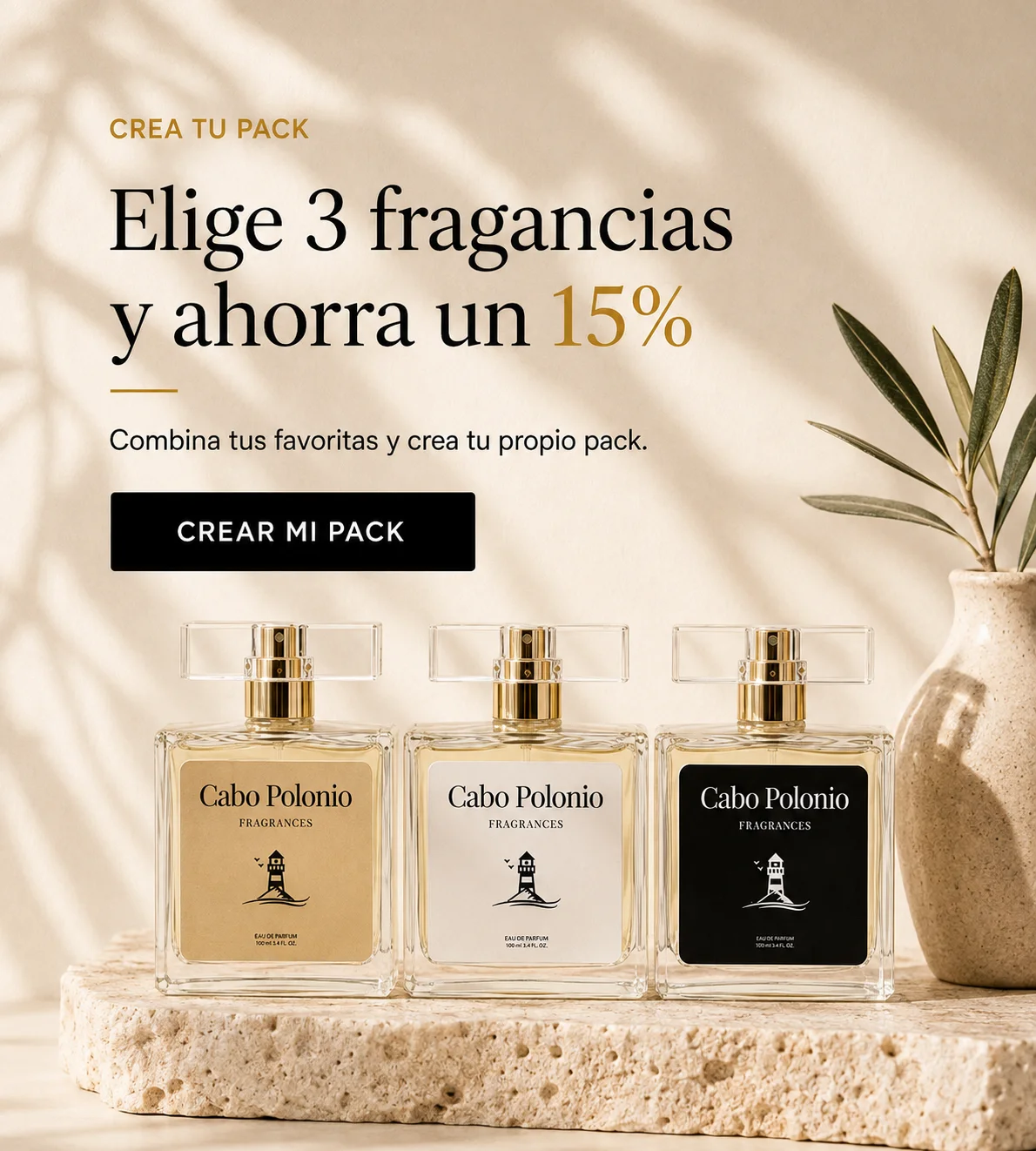 Pack de 3 perfumes Cabo Polonio con 15% de descuento en móvil
