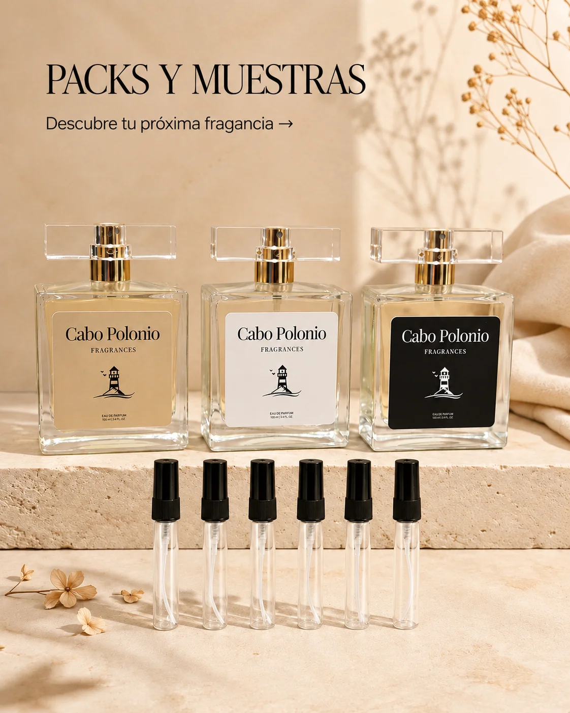 Packs de perfumes y muestras de equivalencia de Cabo Polonio Fragrances